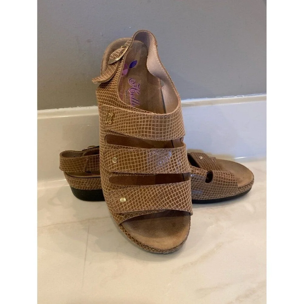 Helle Spain Leather Comfort Sandals Tan Strappy Wedge Slingback Size 9 EUC‎